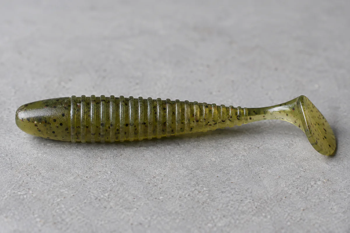 Gummifisk med paddletail i nærbillede