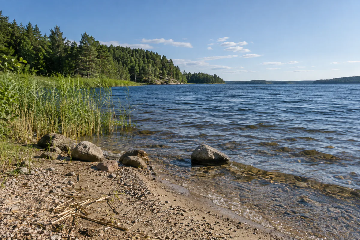 Natursø med varierede bredzoner og skovklædt odde